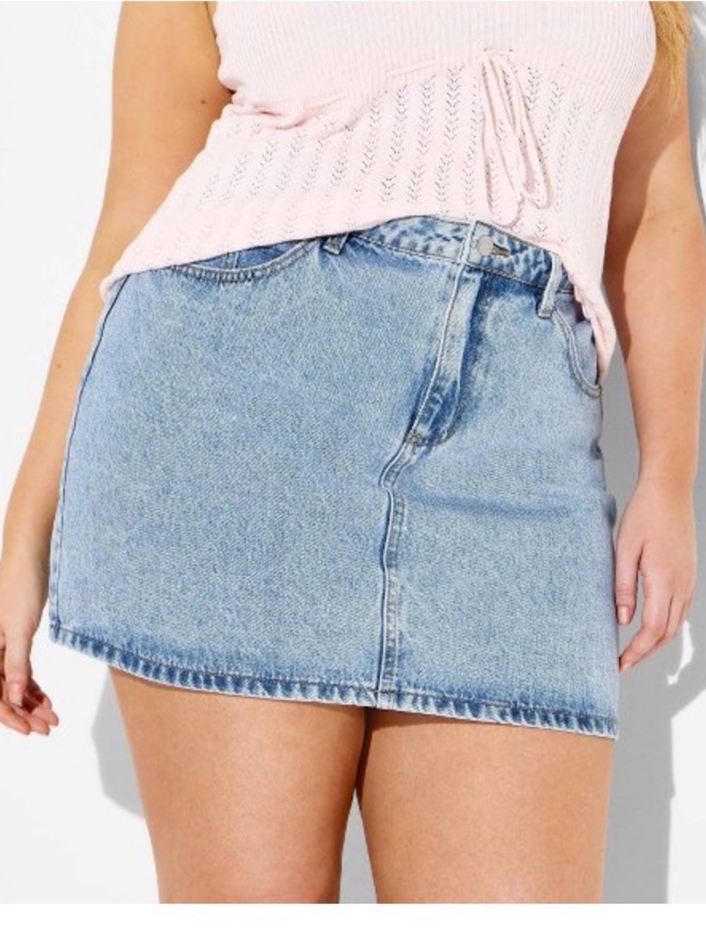 Light Blue Denim Mini Skirt - Women's Casual A-Line